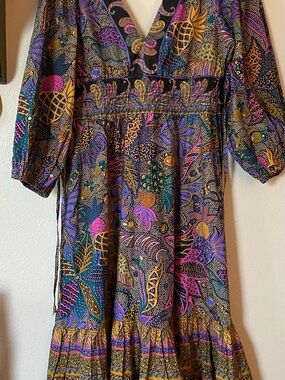 Purple Floral-Print Maxi Dress with Smocked Waist